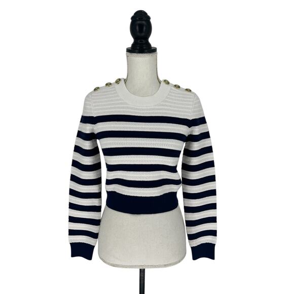Generation Love White and Blue Striped Janice Cropped Sweater - Picture 2 of 14